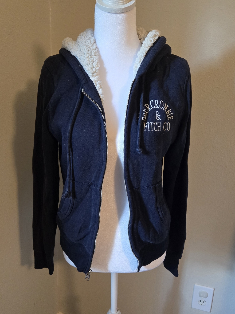 Abercrombie & Fitch Women's Sherpa-Lined Blue Zip Hoodie